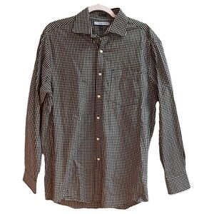 Tommy Hilfiger Button‎ Down Shirt Black White Plaid Long Sleeve Reg Fit Size M